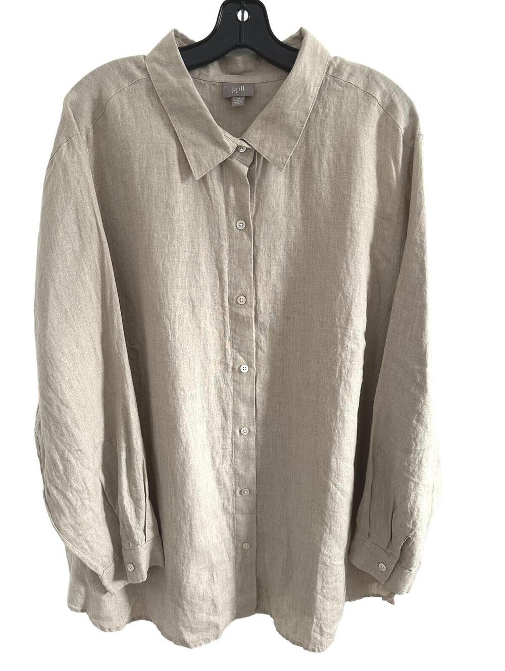 J.Jill Women's Beige Linen Long Sleeve Button-Up Shirt - 3X